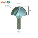 تیغ شیارزن انگشتی TD_201270 – شفت ۱۲، عرض 50/8 میلی‌متر، شعاع R25.4، عمق کارگیر 28.5 میلی‌متر، نمای ابعاد فنی